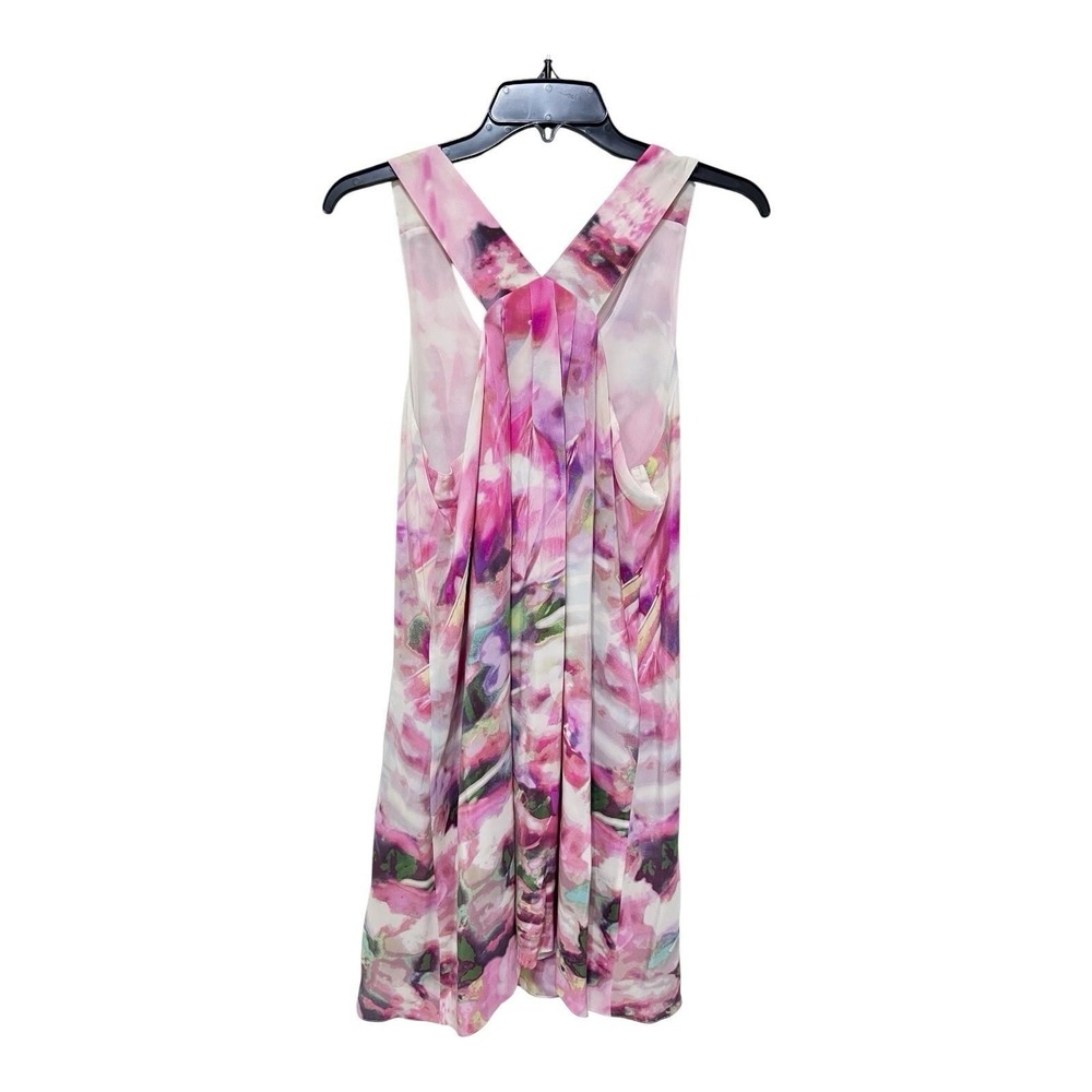 Cynthia Rowley Silk Dress Pink Watercolor Sleeveless Racerback Women's 6 - Picture 4 of 4